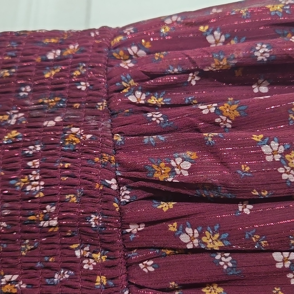 Zunie Smocked Floral Midi Dress | Juniors 14 - Fits Women’s XS–S | Wine Berry - Picture 14 of 17